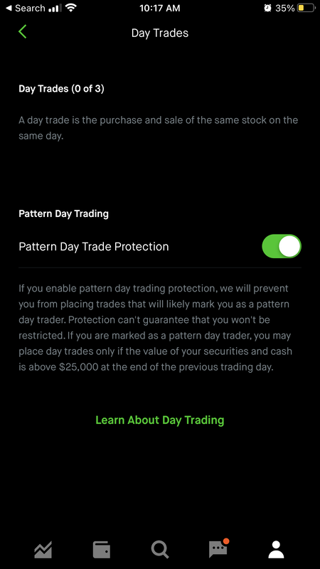 ​Enable Pattern Day Trade Protection in Robinhood