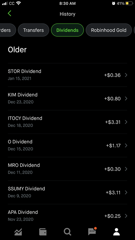 how to see dividends on Robinhood
